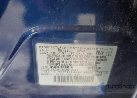 2018 Nissan Sentra S z USA, uszkodzony, nr VIN 3N1AB7AP8JL658191